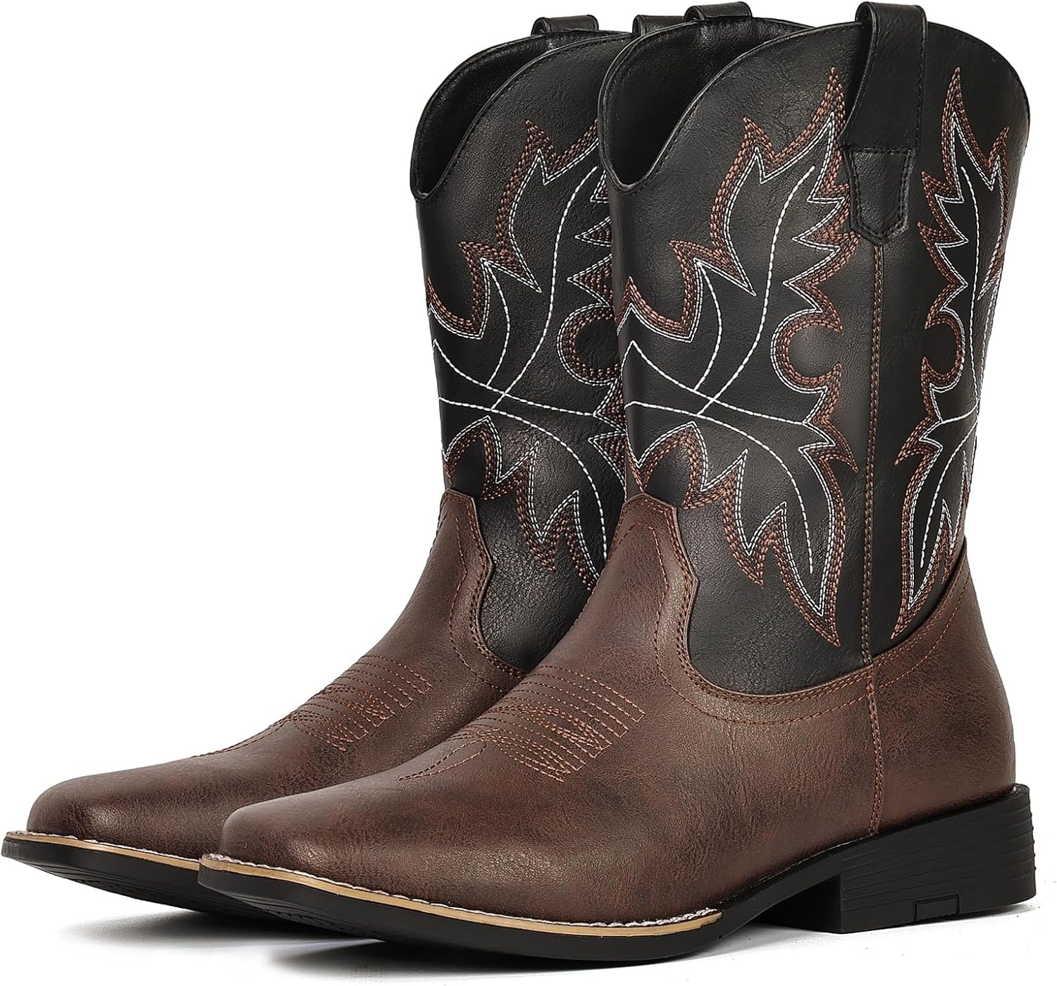 image:imageIUV Cowboy Boots for Men Western Boots Square Toe Slip on Embroidered arch support Boot Fashionable Pull On for Spring FallDark Brown