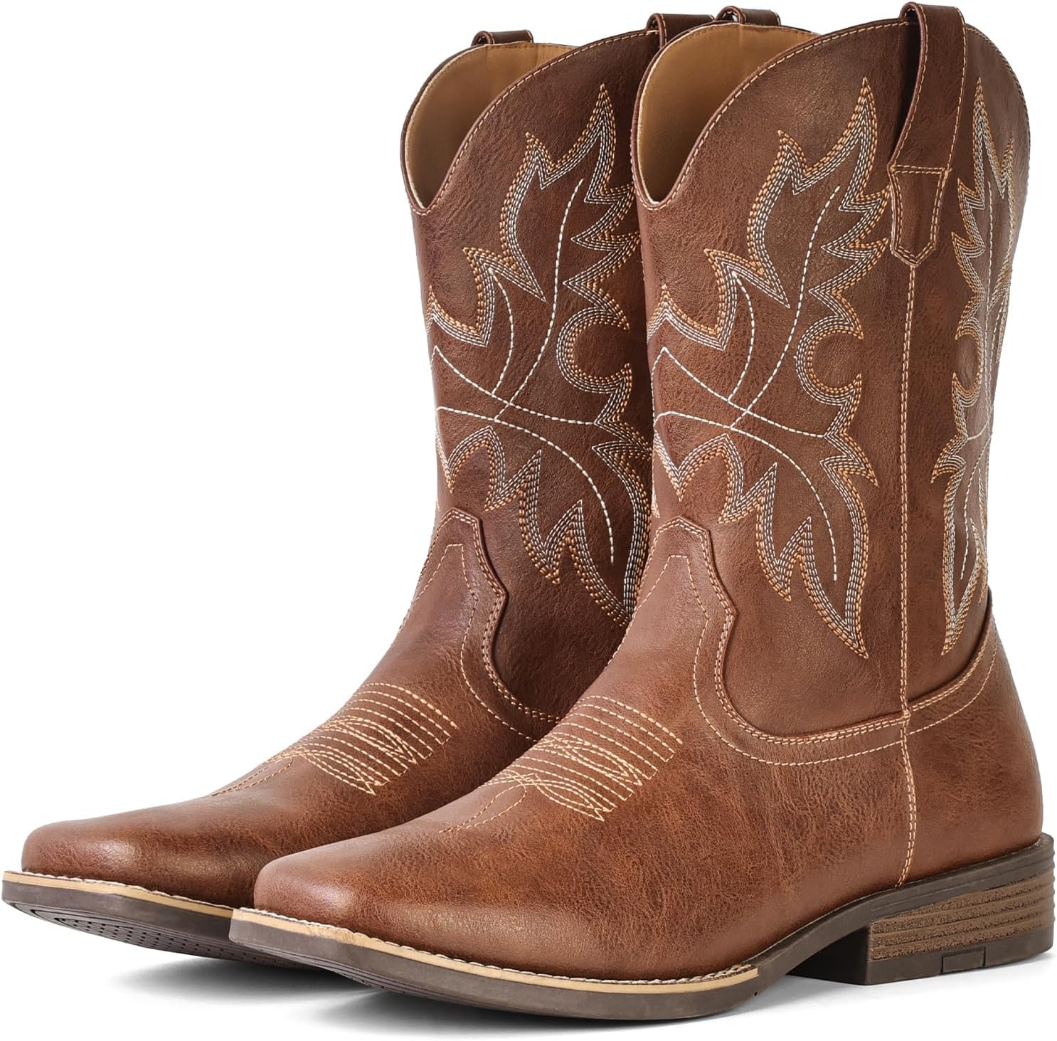 image:imageIUV Cowboy Boots for Men Western Boots Square Toe Slip on Embroidered arch support Boot Fashionable Pull On for Spring FallMaroon