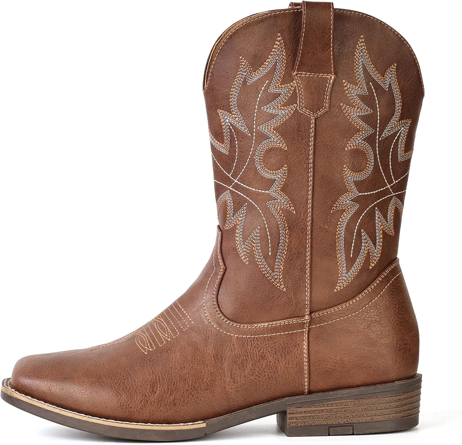 image:imageIUV Cowboy Boots for Men Western Boots Square Toe Slip on Embroidered arch support Boot Fashionable Pull On for Spring FallMaroon