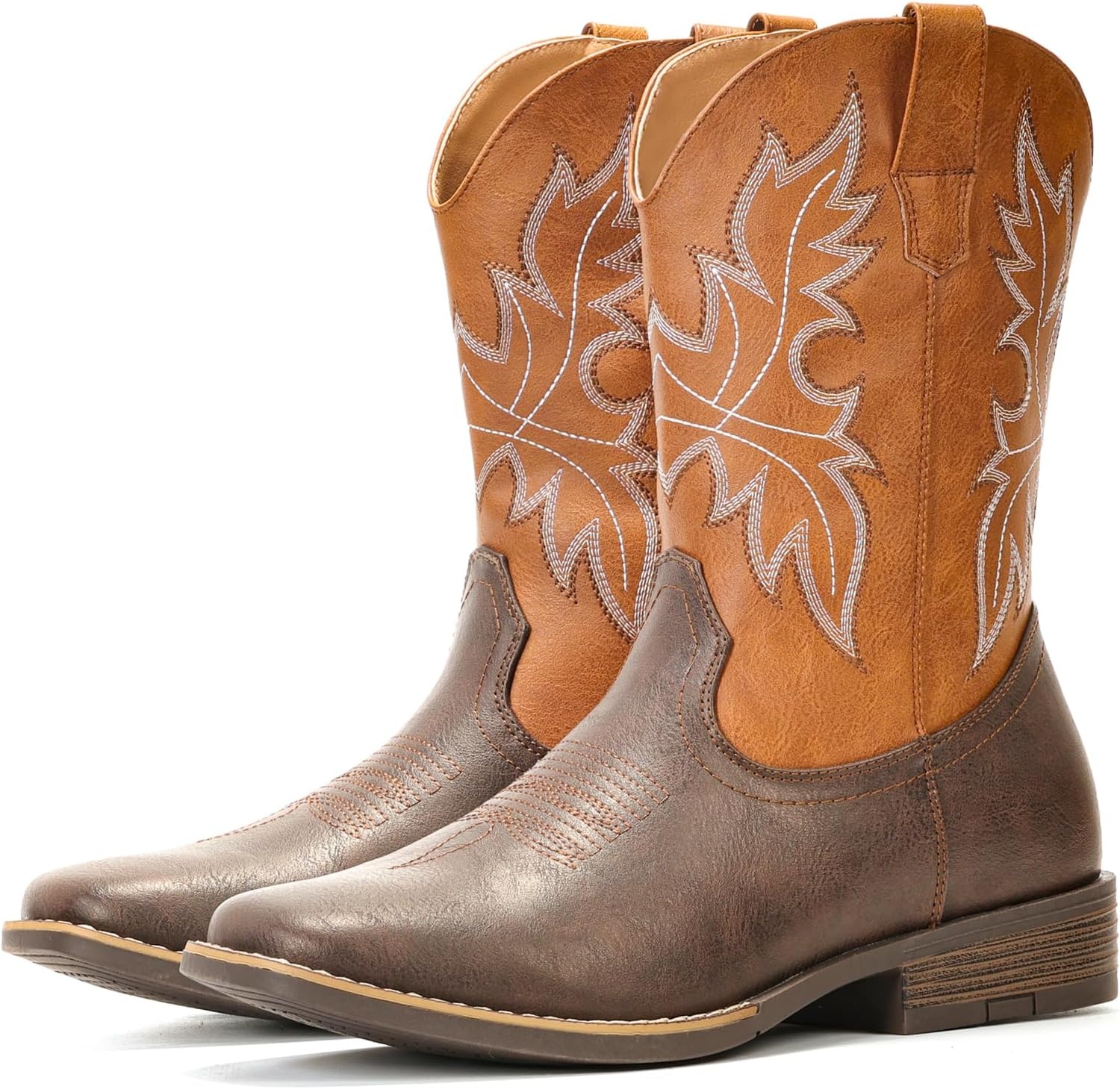 image:imageIUV Cowboy Boots for Men Western Boots Square Toe Slip on Embroidered arch support Boot Fashionable Pull On for Spring FallYellow Brown