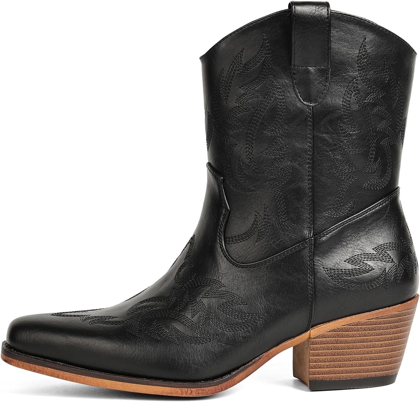 image:imageIUV Cowboy Boots for Women Ankle Cowgirl Booties Pointed Toe Western Short Chunky Classic BootBlack