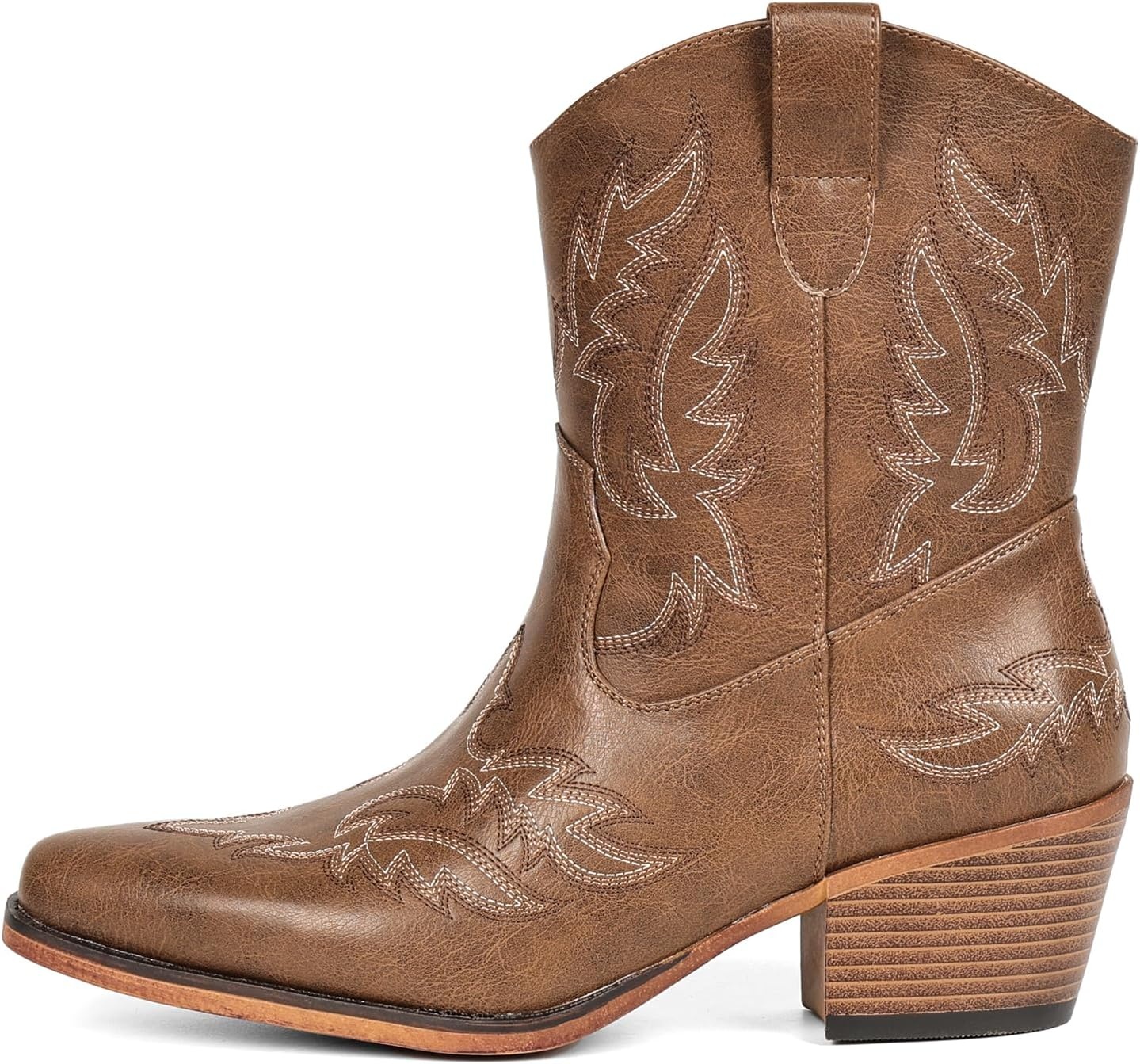 image:imageIUV Cowboy Boots for Women Ankle Cowgirl Booties Pointed Toe Western Short Chunky Classic BootBrown