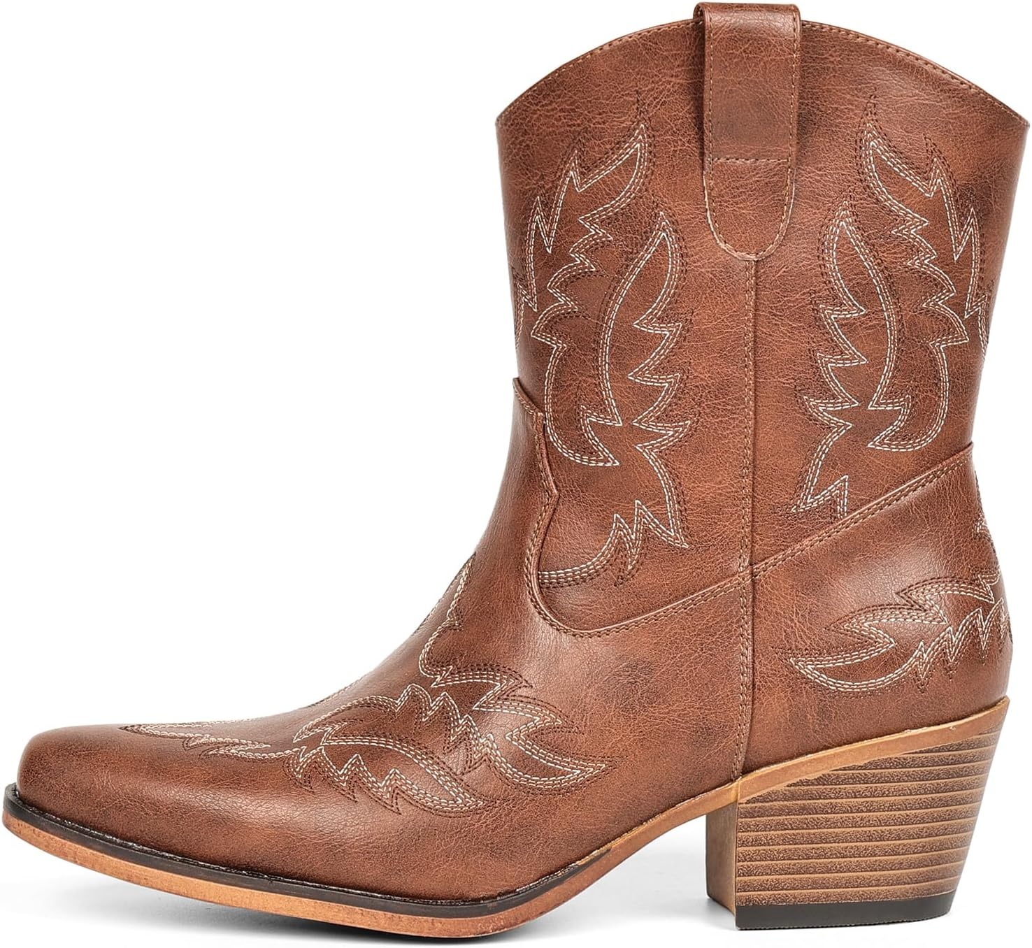 image:imageIUV Cowboy Boots for Women Ankle Cowgirl Booties Pointed Toe Western Short Chunky Classic BootChocolate