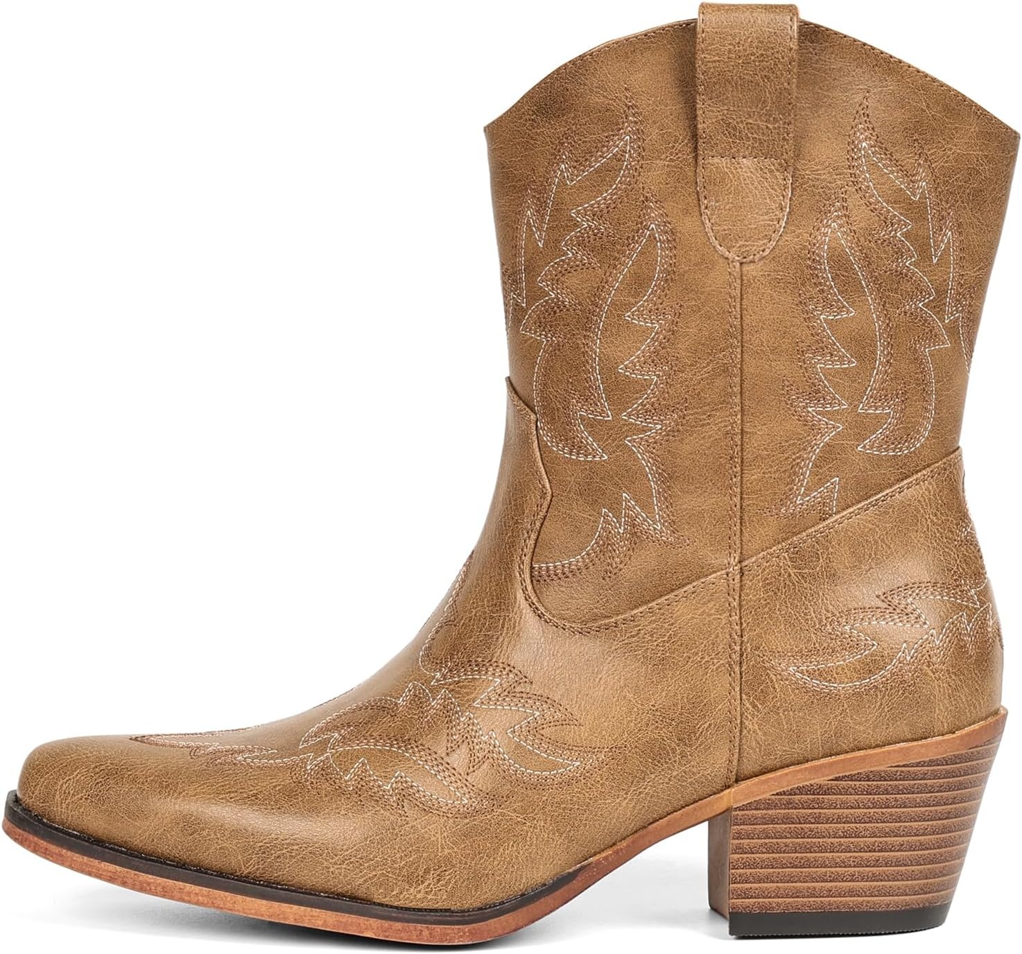 image:imageIUV Cowboy Boots for Women Ankle Cowgirl Booties Pointed Toe Western Short Chunky Classic BootKhaki