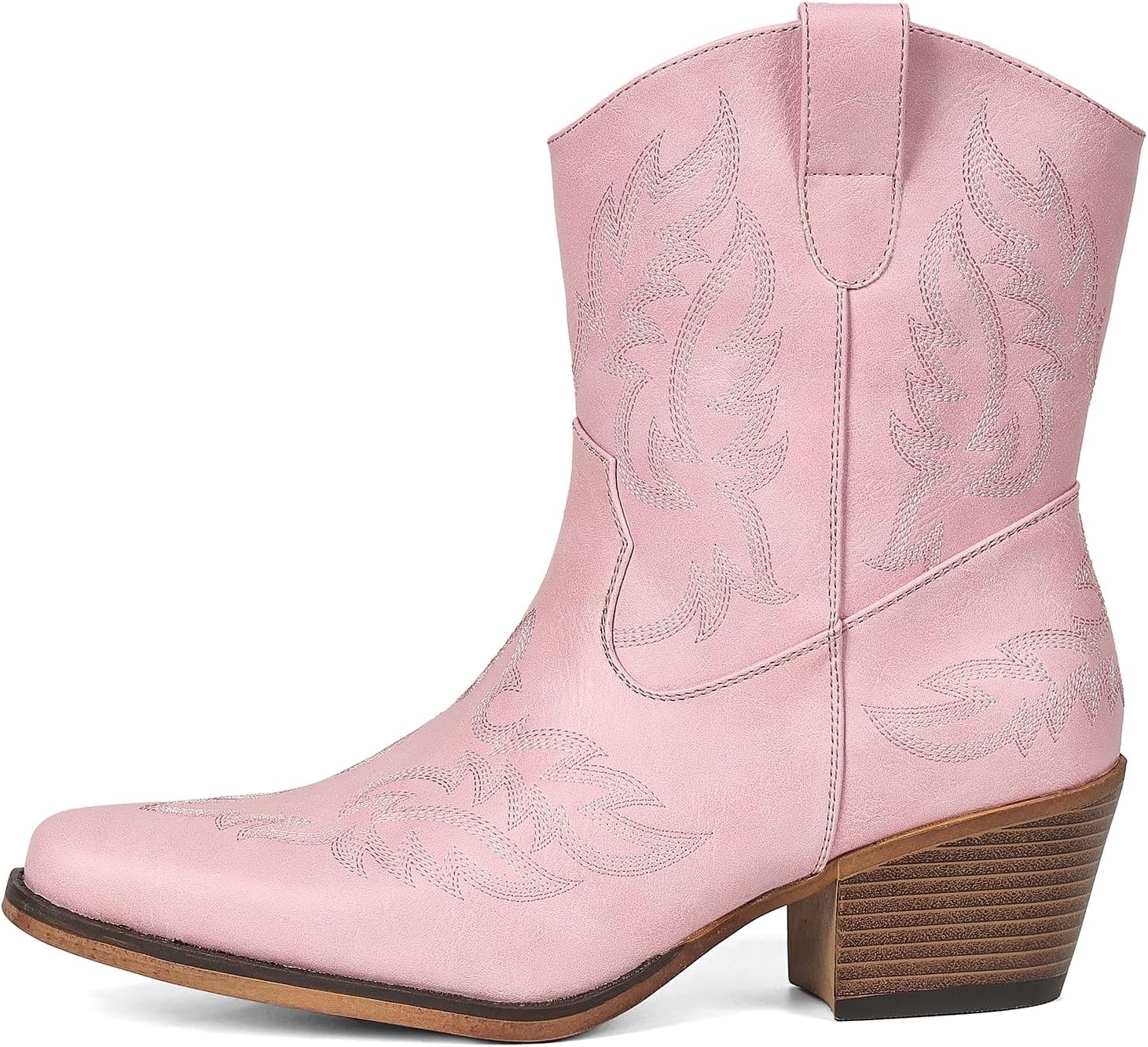 image:imageIUV Cowboy Boots for Women Ankle Cowgirl Booties Pointed Toe Western Short Chunky Classic BootPink