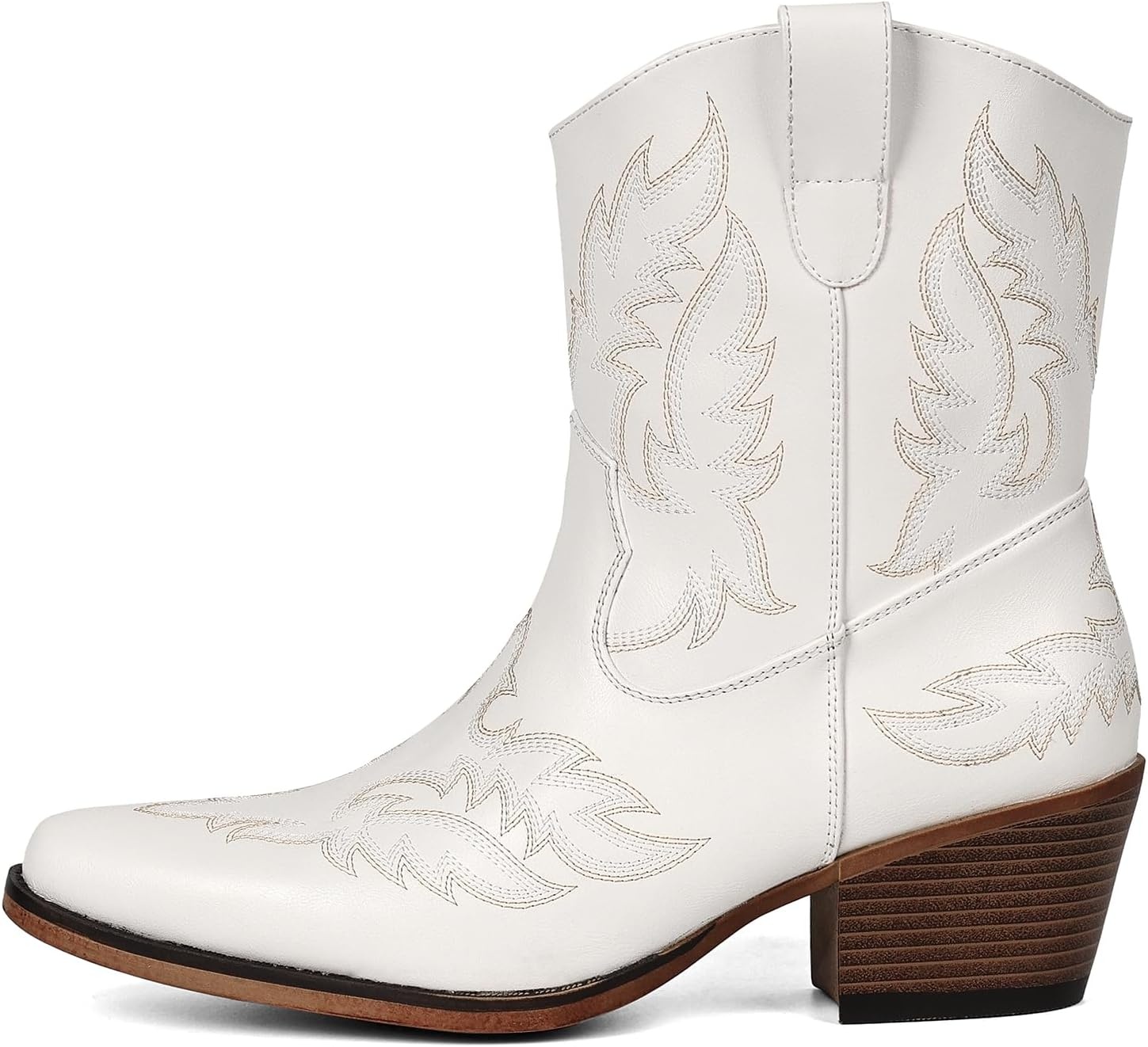 image:imageIUV Cowboy Boots for Women Ankle Cowgirl Booties Pointed Toe Western Short Chunky Classic BootWhite