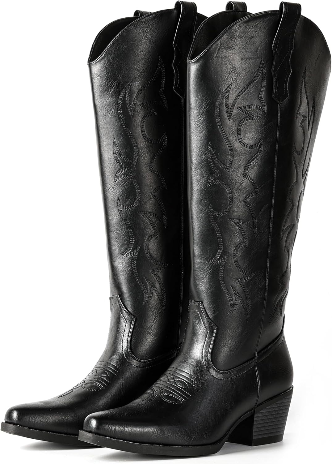 image:imageIUV Cowboy Boots for Women Knee High Pointed Toe Western Fashion Country Cowgirl Boots with EmbroideredAll Black