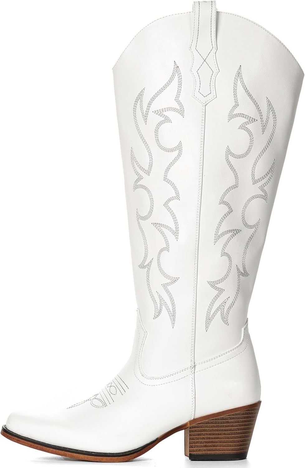 image:imageIUV Cowboy Boots for Women Knee High Pointed Toe Western Fashion Country Cowgirl Boots with EmbroideredAll White