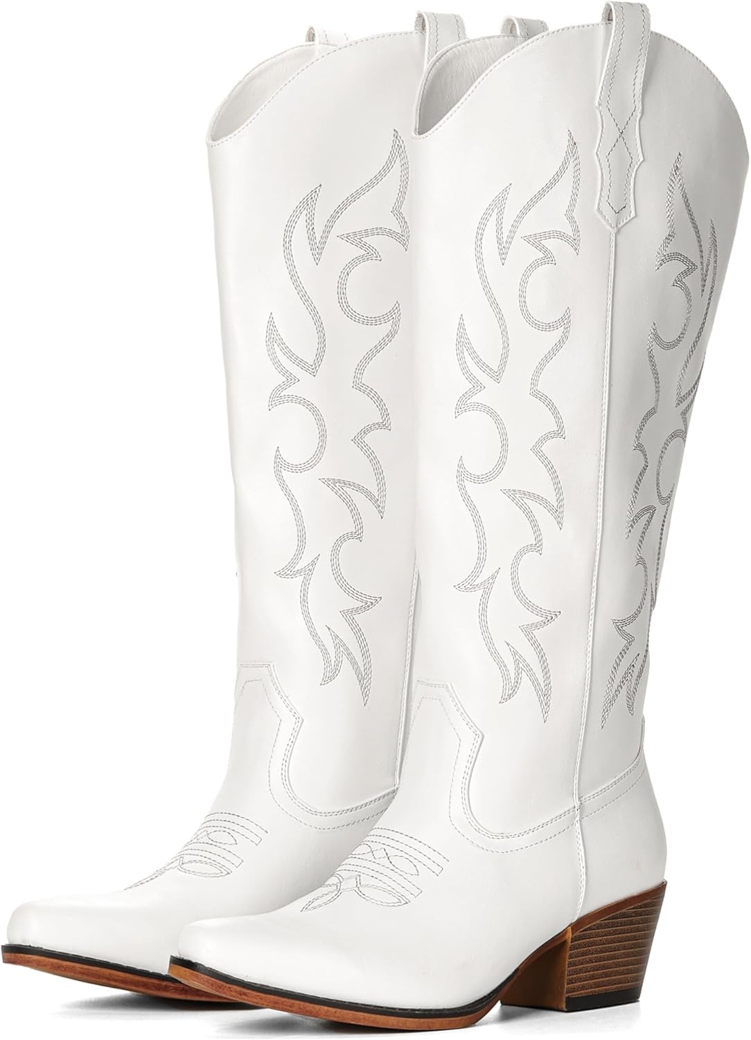 image:imageIUV Cowboy Boots for Women Knee High Pointed Toe Western Fashion Country Cowgirl Boots with EmbroideredAll White