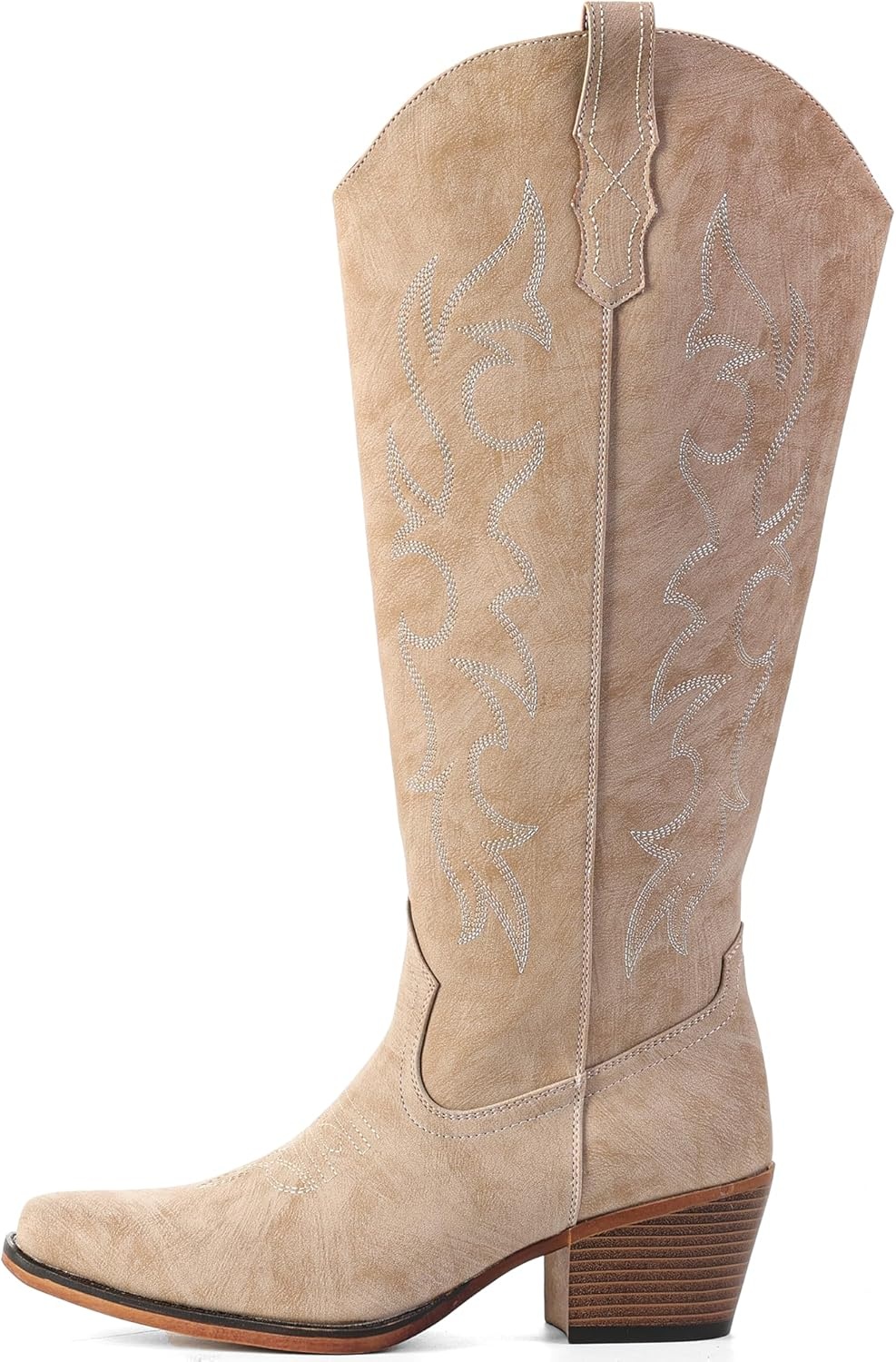 image:imageIUV Cowboy Boots for Women Knee High Pointed Toe Western Fashion Country Cowgirl Boots with EmbroideredBeige