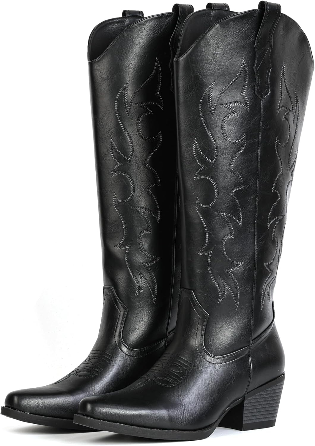 image:imageIUV Cowboy Boots for Women Knee High Pointed Toe Western Fashion Country Cowgirl Boots with EmbroideredBlack