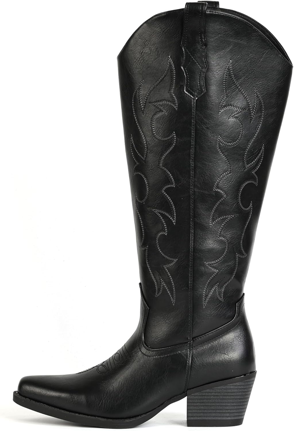 image:imageIUV Cowboy Boots for Women Knee High Pointed Toe Western Fashion Country Cowgirl Boots with EmbroideredBlack