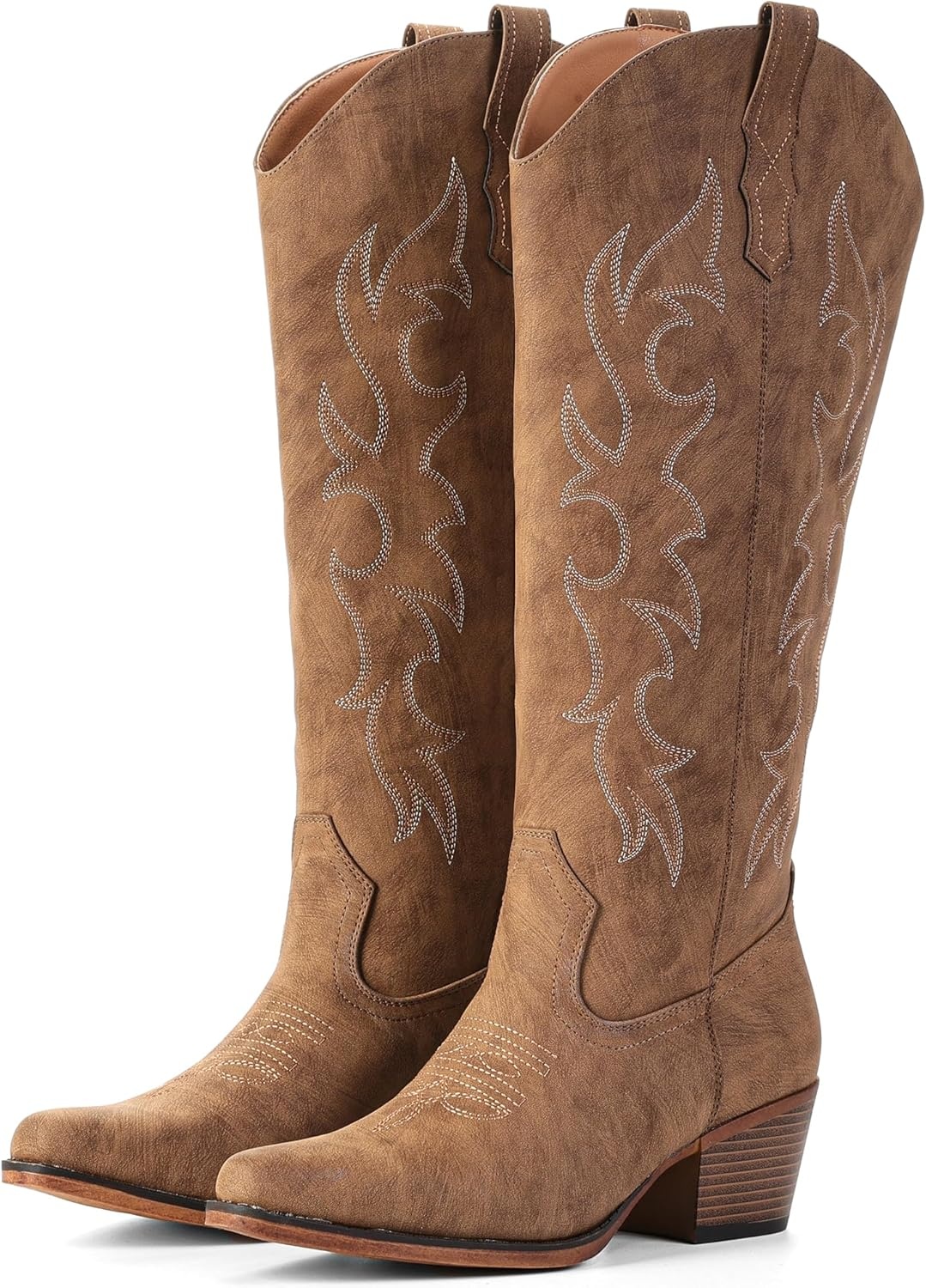 image:imageIUV Cowboy Boots for Women Knee High Pointed Toe Western Fashion Country Cowgirl Boots with EmbroideredBrown