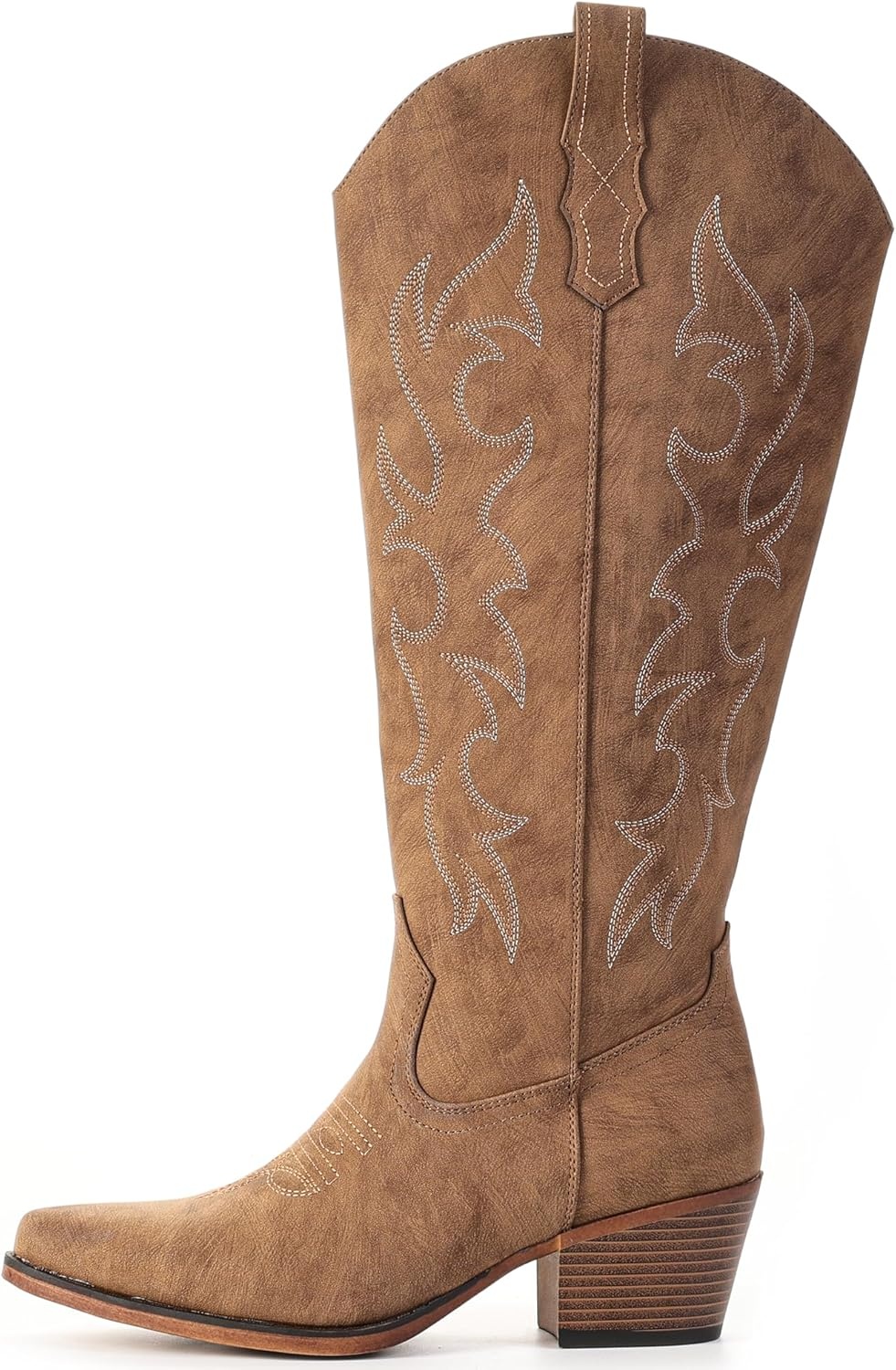image:imageIUV Cowboy Boots for Women Knee High Pointed Toe Western Fashion Country Cowgirl Boots with EmbroideredBrown