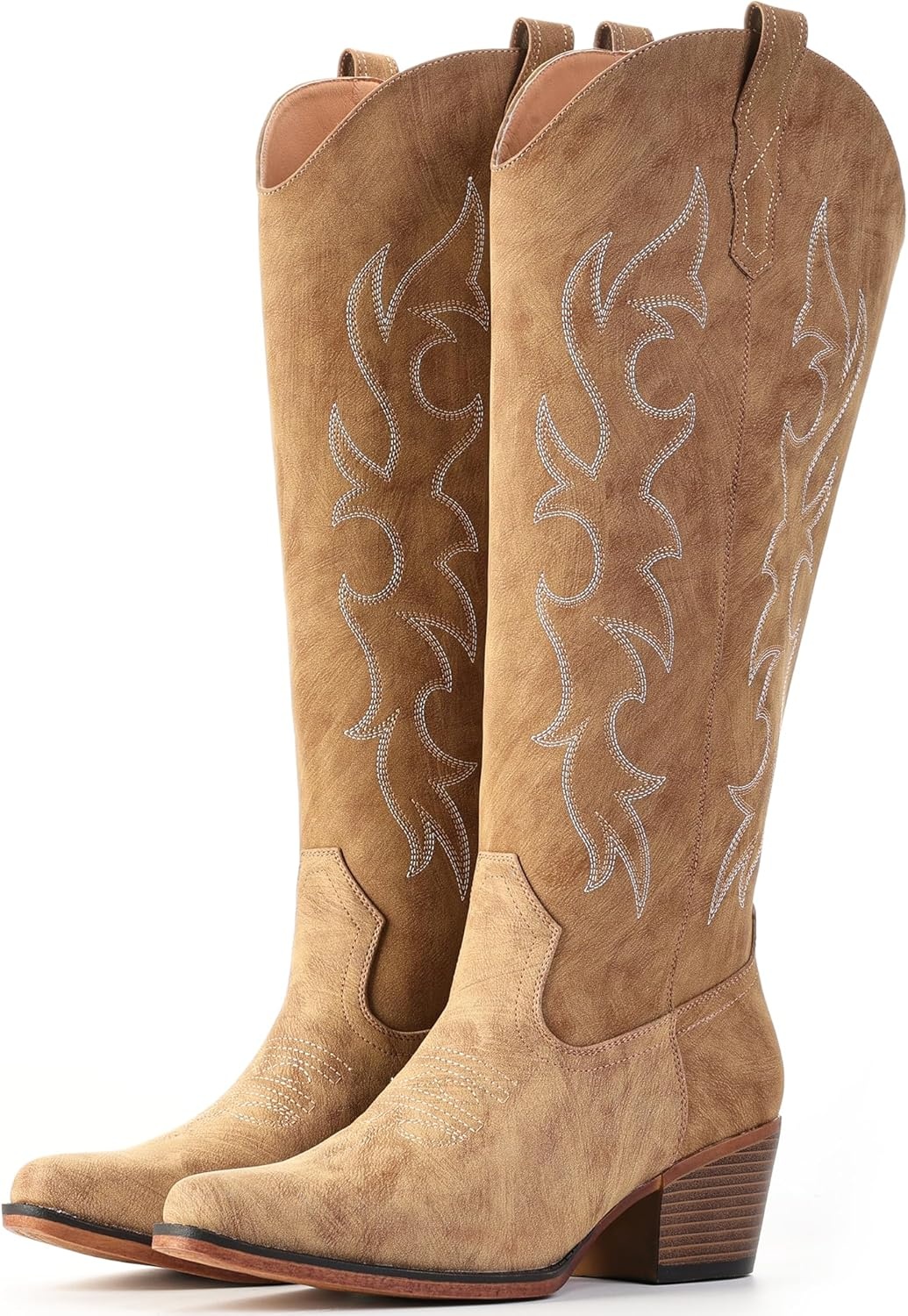 image:imageIUV Cowboy Boots for Women Knee High Pointed Toe Western Fashion Country Cowgirl Boots with EmbroideredCamel