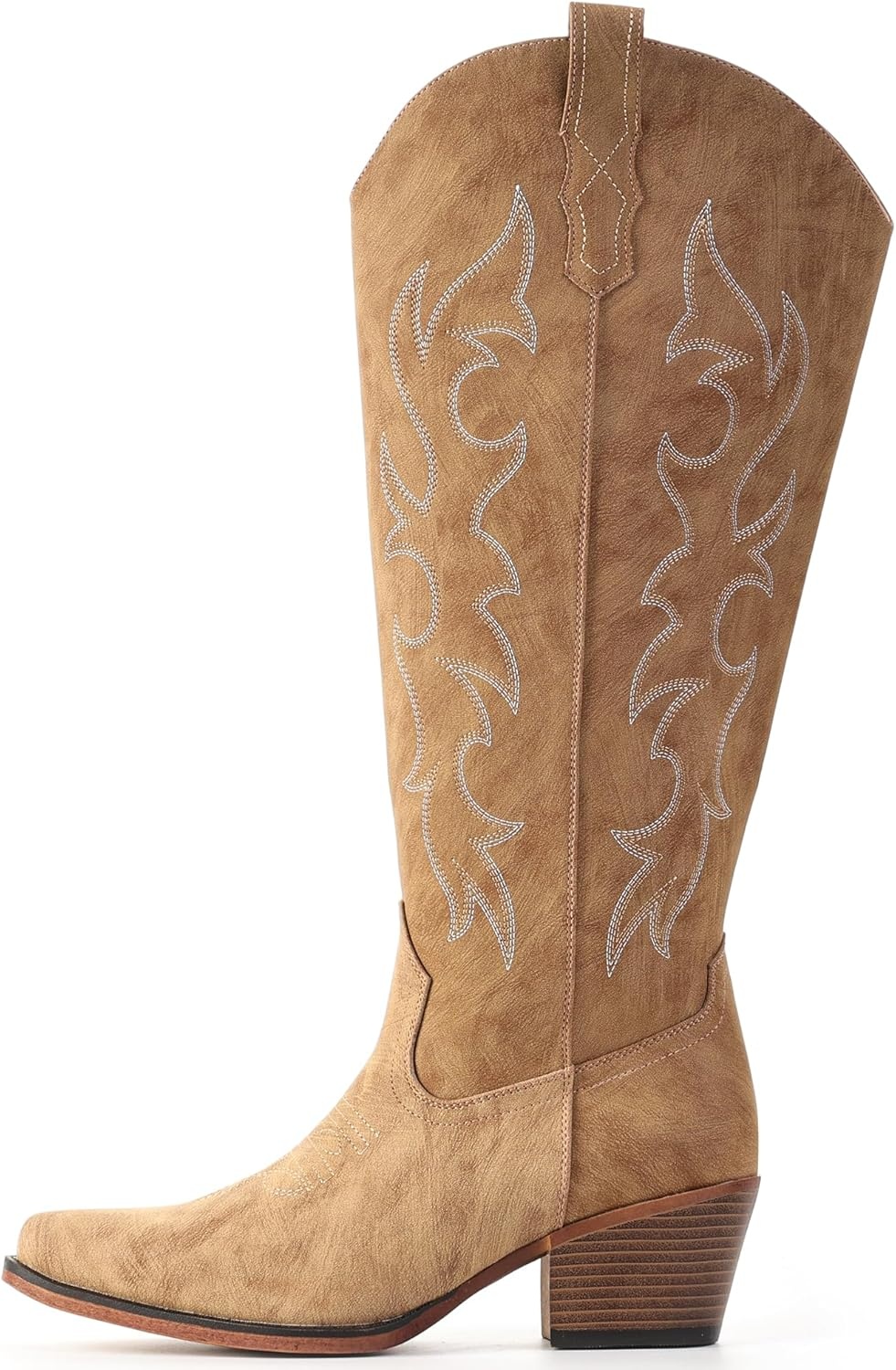image:imageIUV Cowboy Boots for Women Knee High Pointed Toe Western Fashion Country Cowgirl Boots with EmbroideredCamel