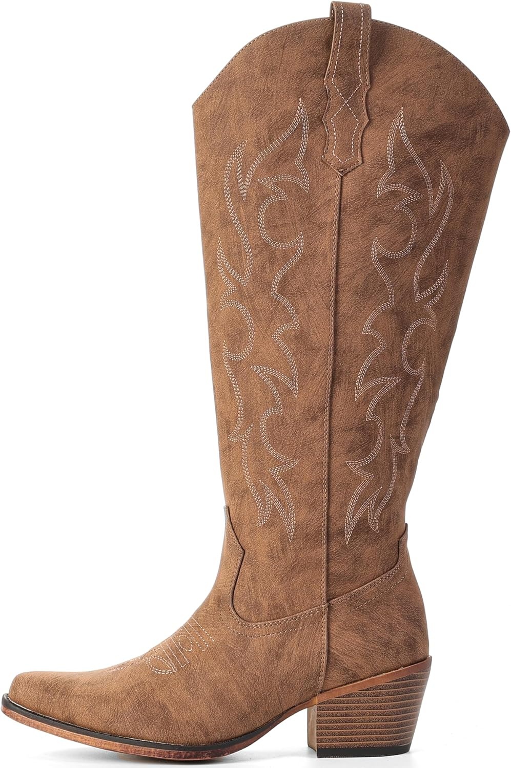 image:imageIUV Cowboy Boots for Women Knee High Pointed Toe Western Fashion Country Cowgirl Boots with EmbroideredRedBrown