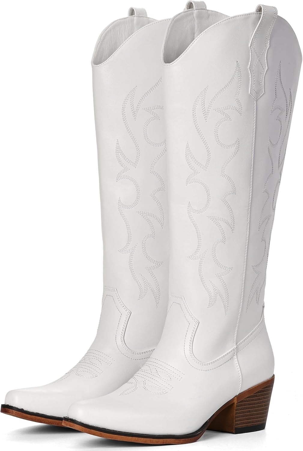 image:imageIUV Cowboy Boots for Women Knee High Pointed Toe Western Fashion Country Cowgirl Boots with EmbroideredWhite