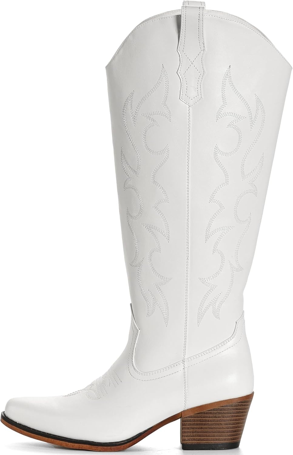 image:imageIUV Cowboy Boots for Women Knee High Pointed Toe Western Fashion Country Cowgirl Boots with EmbroideredWhite