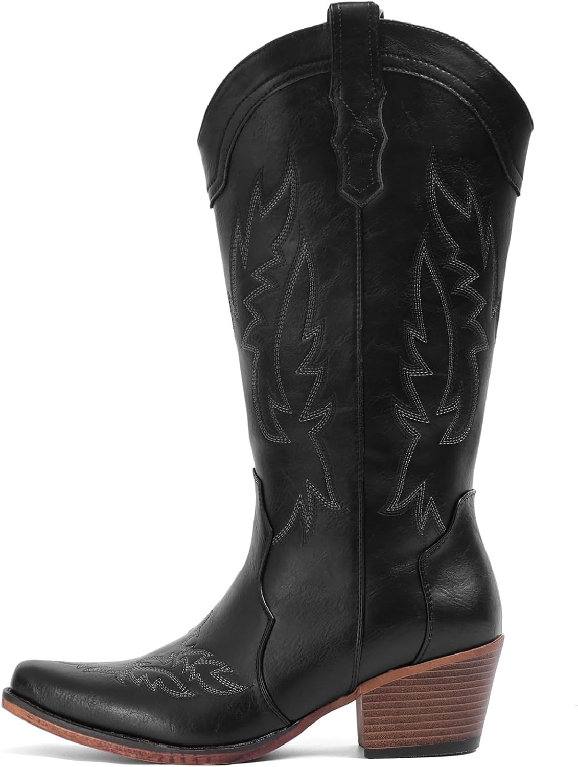 image:imageIUV Cowboy Boots for Women Mid Calf Cowgirl Western Boots with Embroidery Retro Snip Toe with Chunky Heel Summer Country Music Festival Cowboy ChicBlack