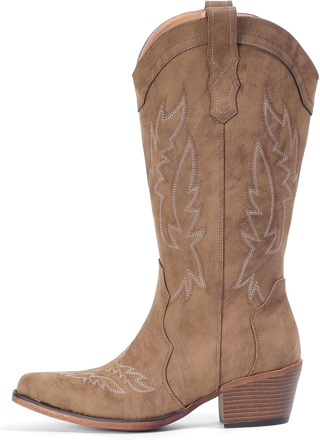 image:imageIUV Cowboy Boots for Women Mid Calf Cowgirl Western Boots with Embroidery Retro Snip Toe with Chunky Heel Summer Country Music Festival Cowboy ChicBrown