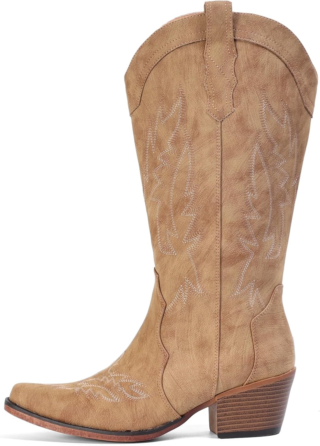 image:imageIUV Cowboy Boots for Women Mid Calf Cowgirl Western Boots with Embroidery Retro Snip Toe with Chunky Heel Summer Country Music Festival Cowboy ChicCamel