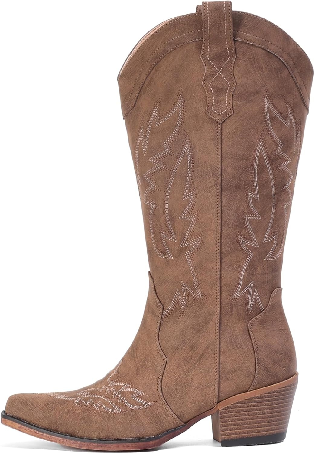 image:imageIUV Cowboy Boots for Women Mid Calf Cowgirl Western Boots with Embroidery Retro Snip Toe with Chunky Heel Summer Country Music Festival Cowboy ChicRedBrown