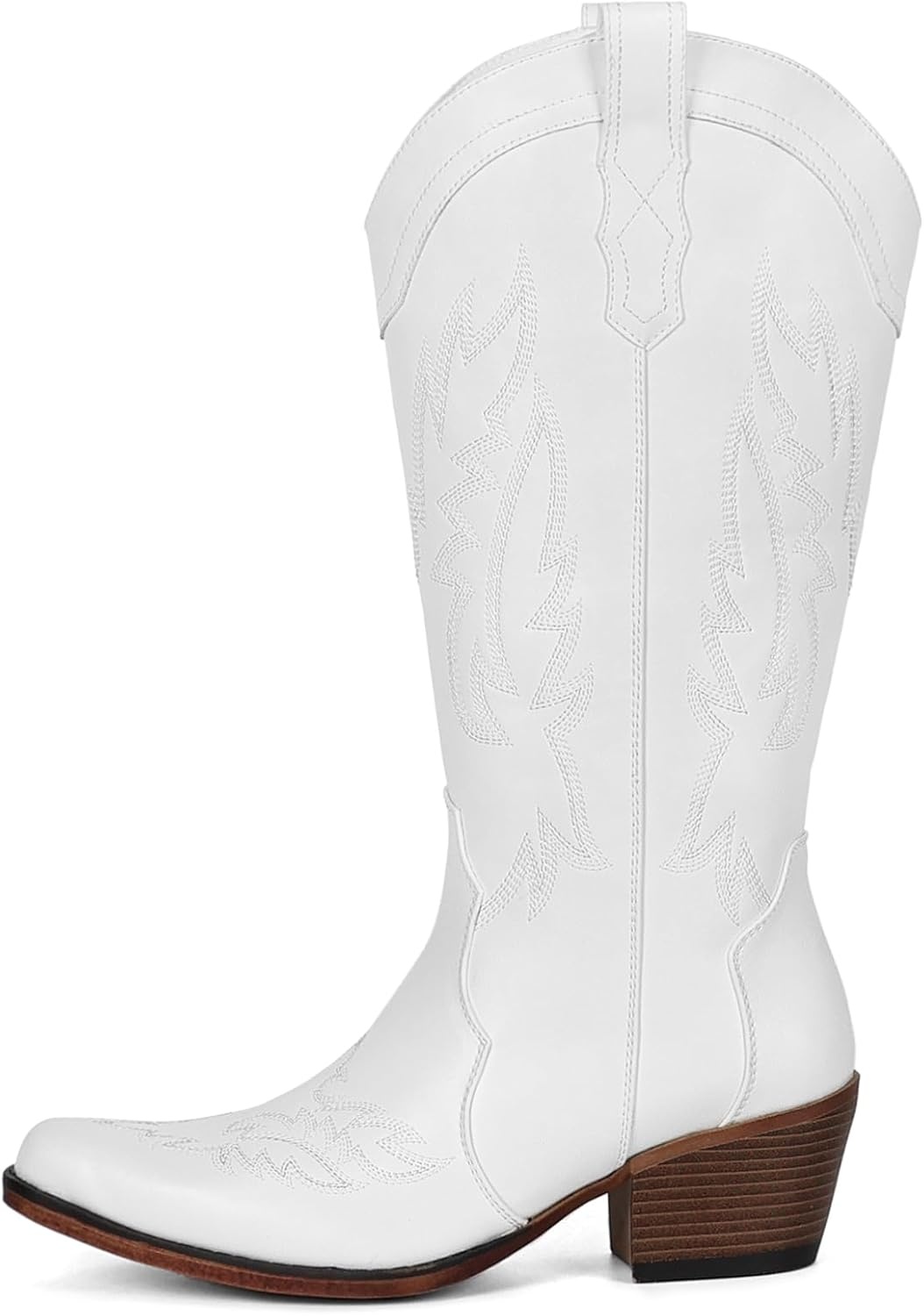 image:imageIUV Cowboy Boots for Women Mid Calf Cowgirl Western Boots with Embroidery Retro Snip Toe with Chunky Heel Summer Country Music Festival Cowboy ChicWhite