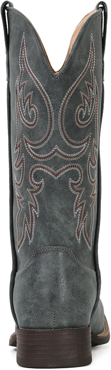 image:imageIUV Cowboy Boots for Women Mid Calf Square Toe Cowgirl Boots with Embroidery Pull On Fashion Retro Western Boot for Theme Party Country ConcertBlue