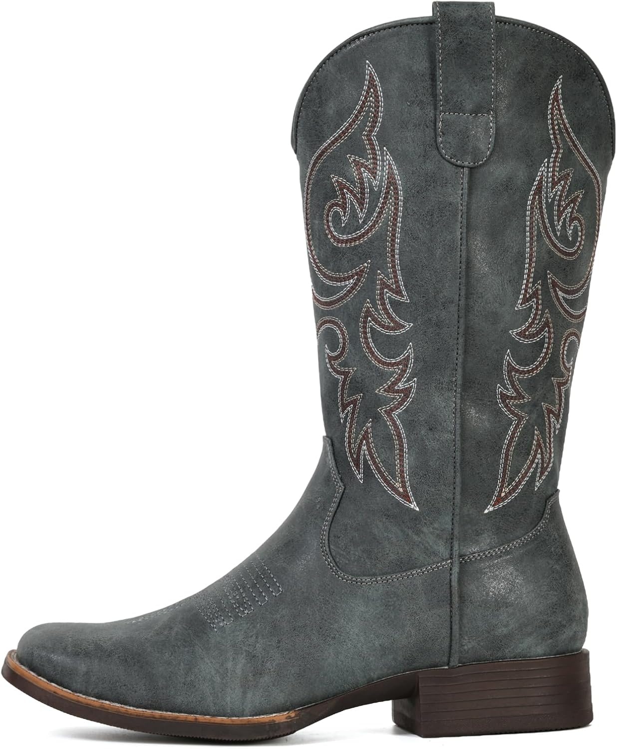 image:imageIUV Cowboy Boots for Women Mid Calf Square Toe Cowgirl Boots with Embroidery Pull On Fashion Retro Western Boot for Theme Party Country ConcertBlue