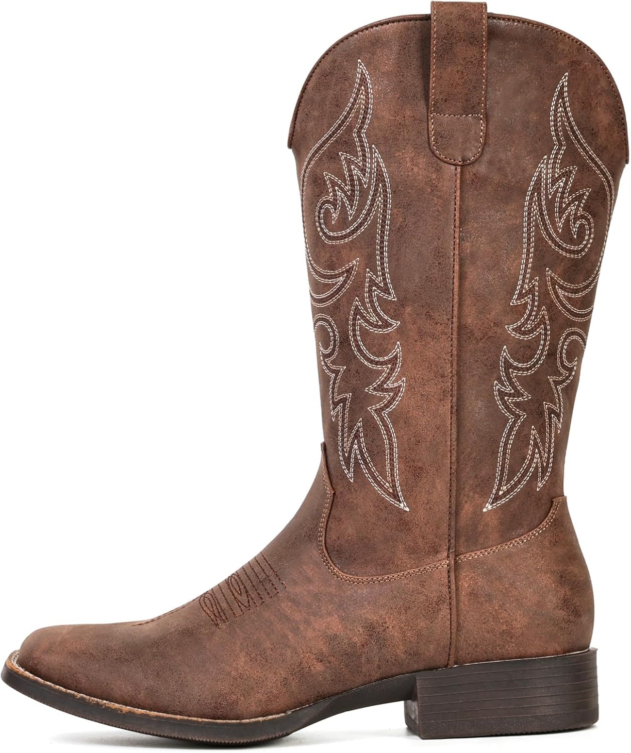 image:imageIUV Cowboy Boots for Women Mid Calf Square Toe Cowgirl Boots with Embroidery Pull On Fashion Retro Western Boot for Theme Party Country ConcertBrown