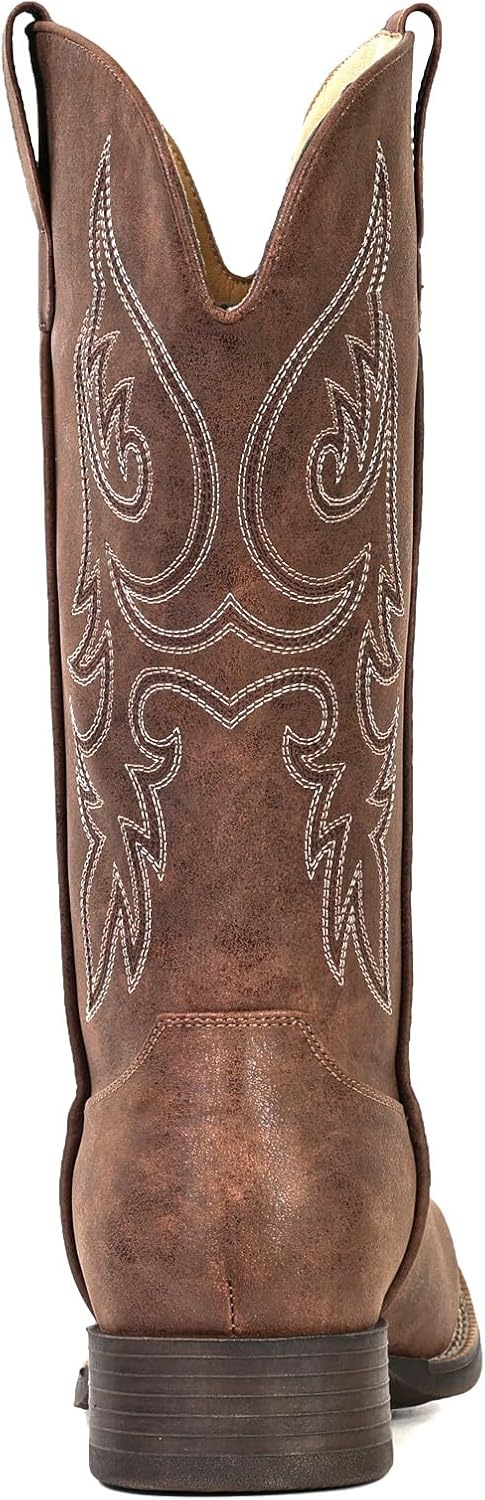 image:imageIUV Cowboy Boots for Women Mid Calf Square Toe Cowgirl Boots with Embroidery Pull On Fashion Retro Western Boot for Theme Party Country ConcertBrown