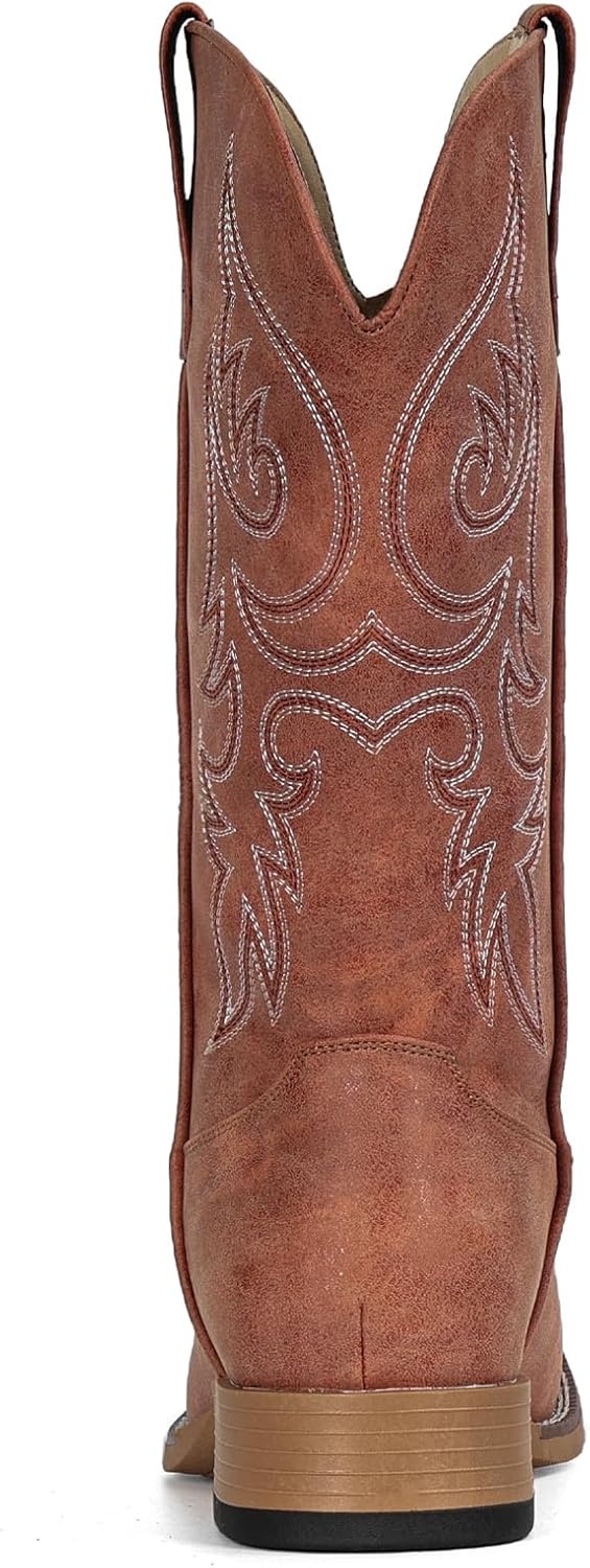 image:imageIUV Cowboy Boots for Women Mid Calf Square Toe Cowgirl Boots with Embroidery Pull On Fashion Retro Western Boot for Theme Party Country ConcertBrown Pink