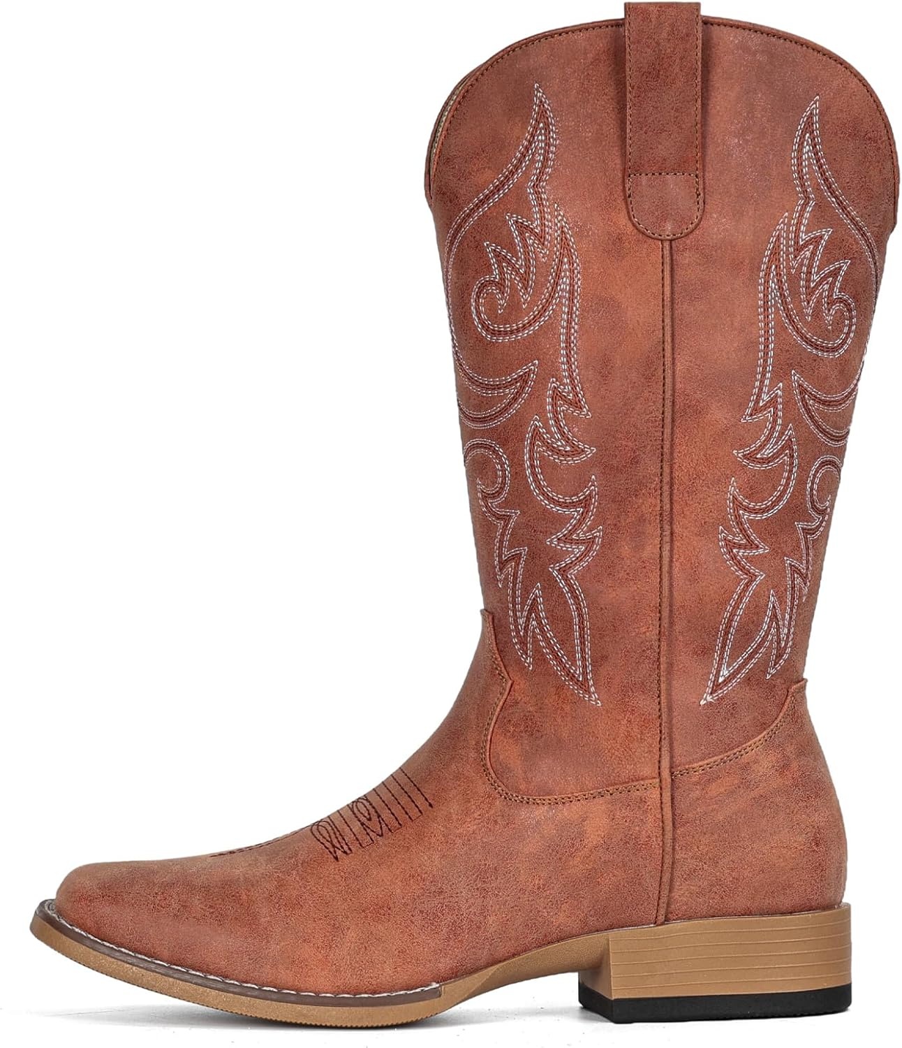 image:imageIUV Cowboy Boots for Women Mid Calf Square Toe Cowgirl Boots with Embroidery Pull On Fashion Retro Western Boot for Theme Party Country ConcertBrown Pink