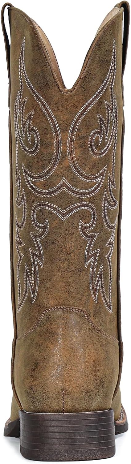 image:imageIUV Cowboy Boots for Women Mid Calf Square Toe Cowgirl Boots with Embroidery Pull On Fashion Retro Western Boot for Theme Party Country ConcertGrayish Brown