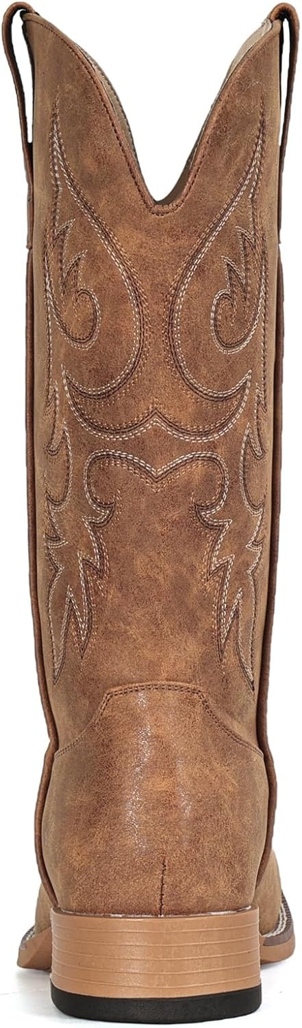 image:imageIUV Cowboy Boots for Women Mid Calf Square Toe Cowgirl Boots with Embroidery Pull On Fashion Retro Western Boot for Theme Party Country ConcertLight Brown