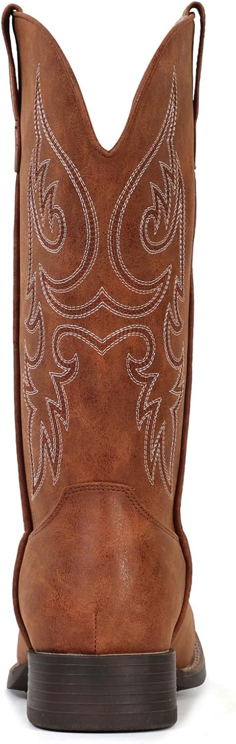 image:imageIUV Cowboy Boots for Women Mid Calf Square Toe Cowgirl Boots with Embroidery Pull On Fashion Retro Western Boot for Theme Party Country ConcertRedBrown