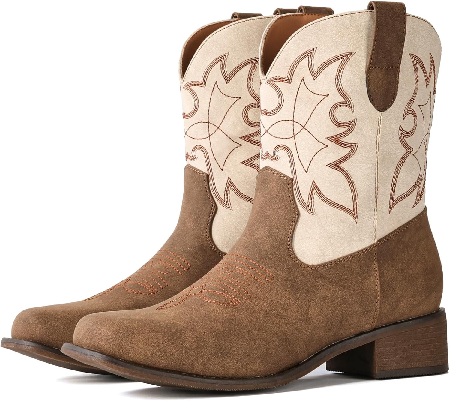 image:imageIUV Cowboy Boots for Women Square Toe Ankle Western Cowgirl Boots Classic Embroidered BootiesBeige