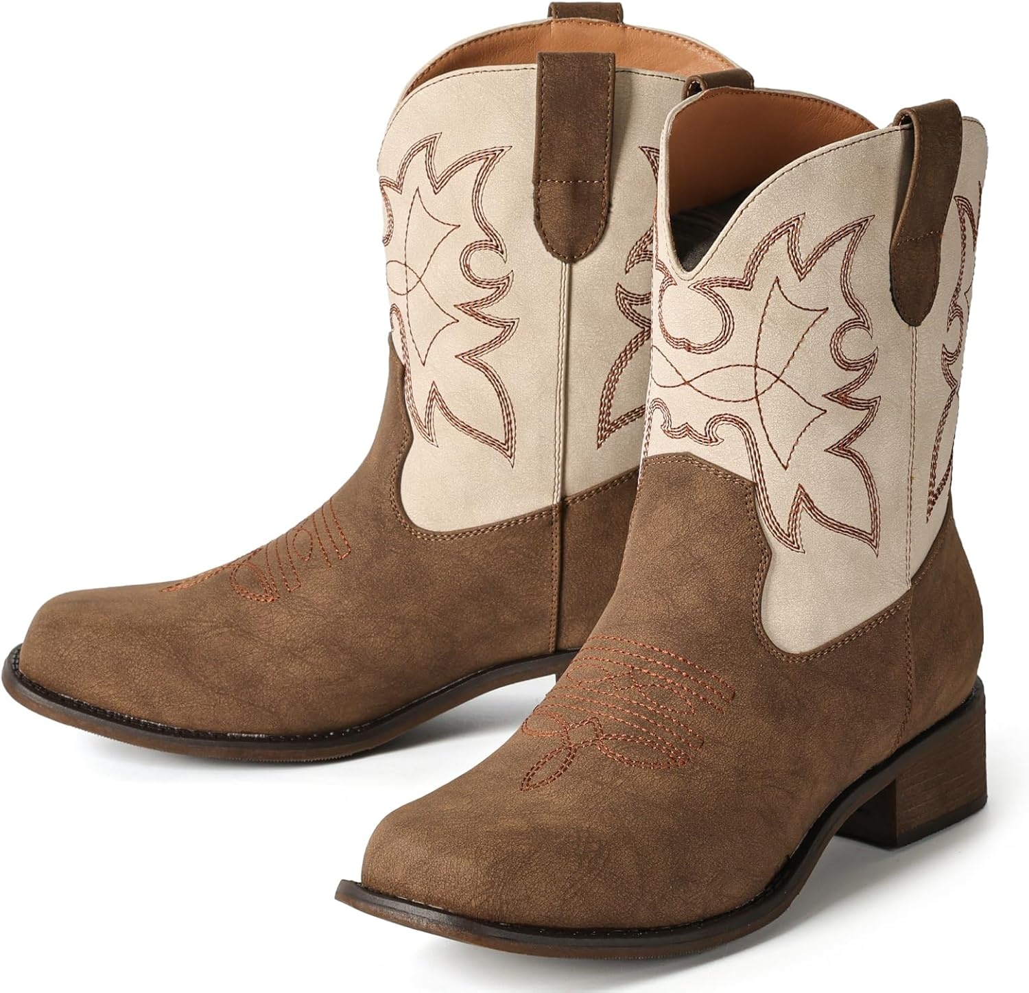 image:imageIUV Cowboy Boots for Women Square Toe Ankle Western Cowgirl Boots Classic Embroidered BootiesBeige