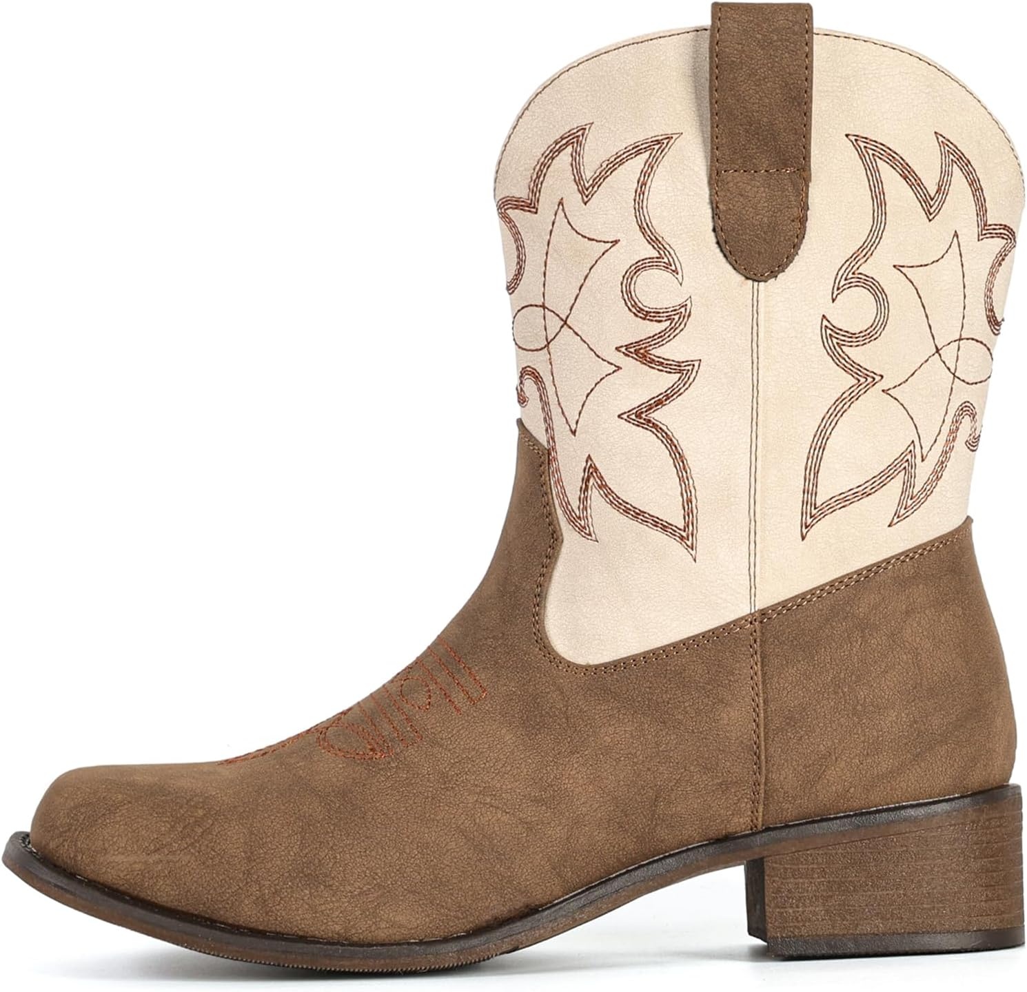 image:imageIUV Cowboy Boots for Women Square Toe Ankle Western Cowgirl Boots Classic Embroidered BootiesBeige