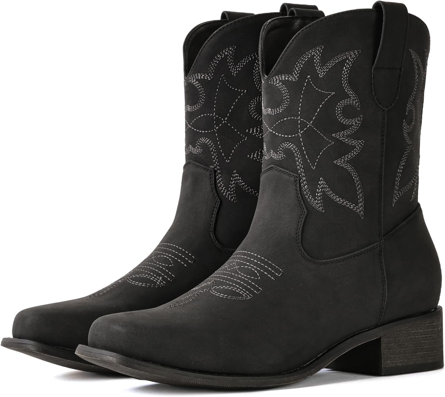 image:imageIUV Cowboy Boots for Women Square Toe Ankle Western Cowgirl Boots Classic Embroidered BootiesBlack