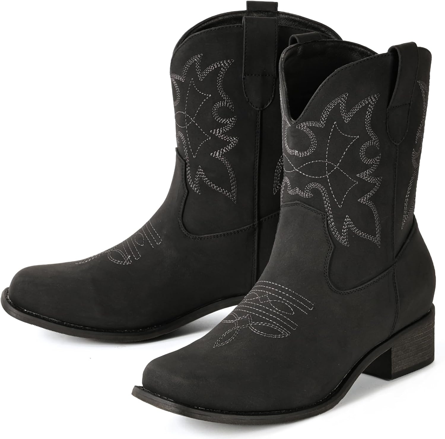 image:imageIUV Cowboy Boots for Women Square Toe Ankle Western Cowgirl Boots Classic Embroidered BootiesBlack