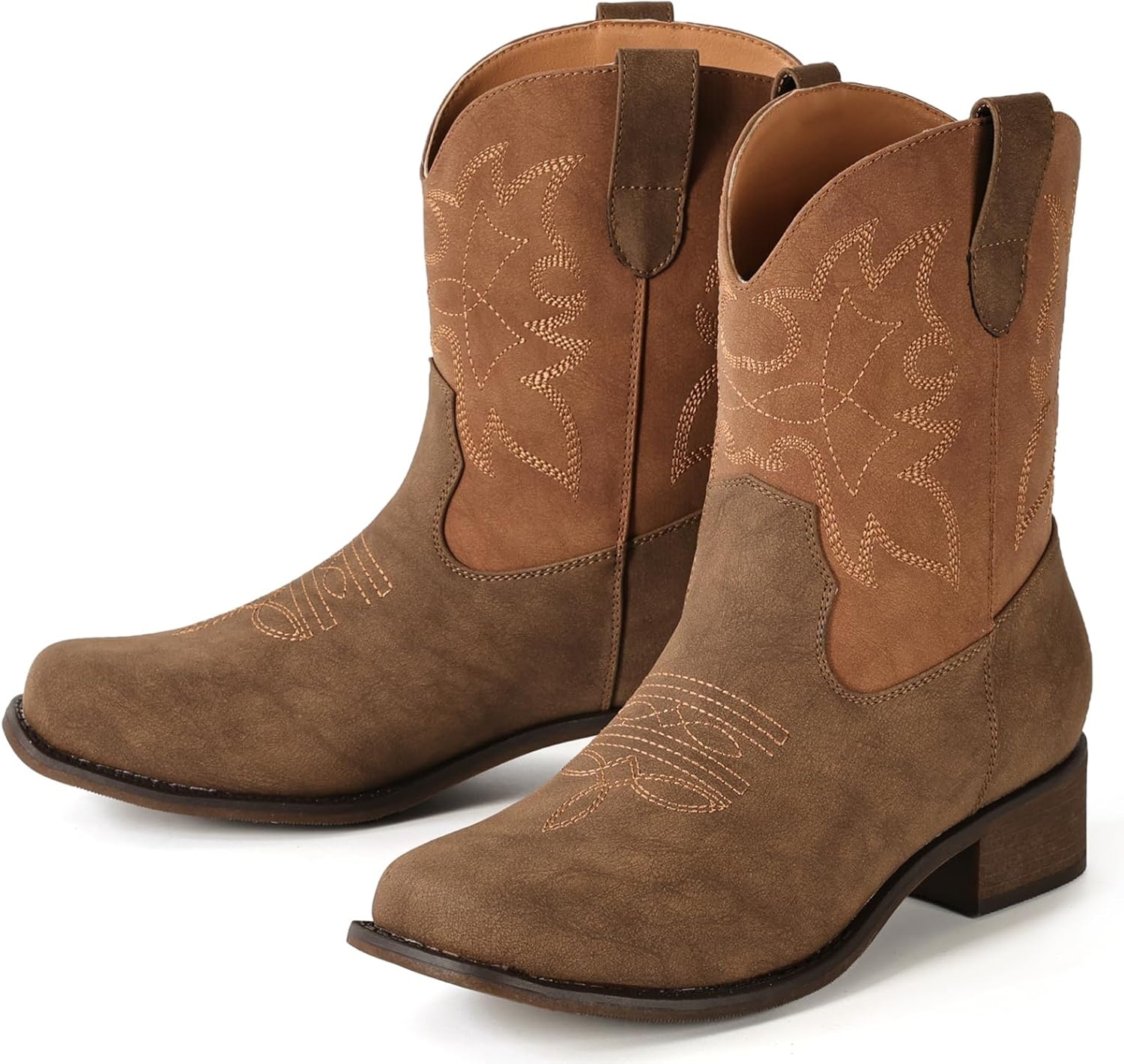 image:imageIUV Cowboy Boots for Women Square Toe Ankle Western Cowgirl Boots Classic Embroidered BootiesBrown