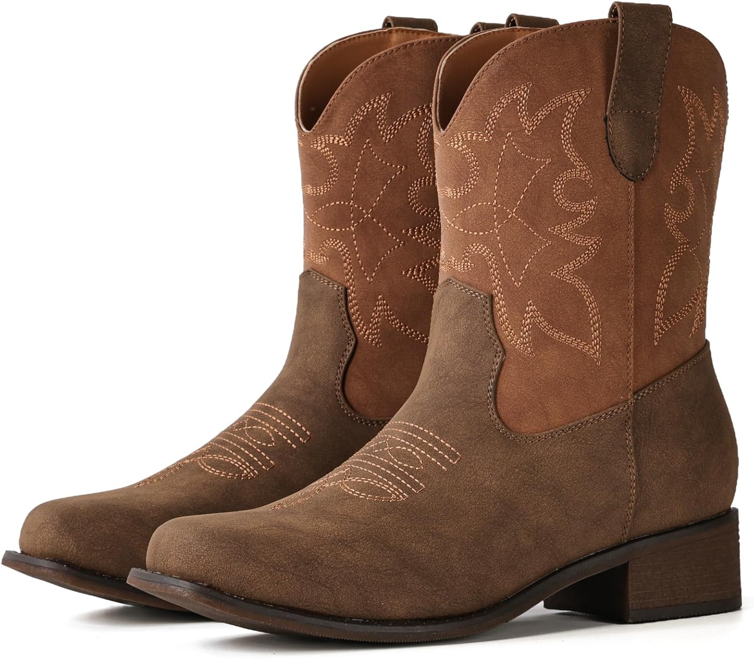 image:imageIUV Cowboy Boots for Women Square Toe Ankle Western Cowgirl Boots Classic Embroidered BootiesBrown