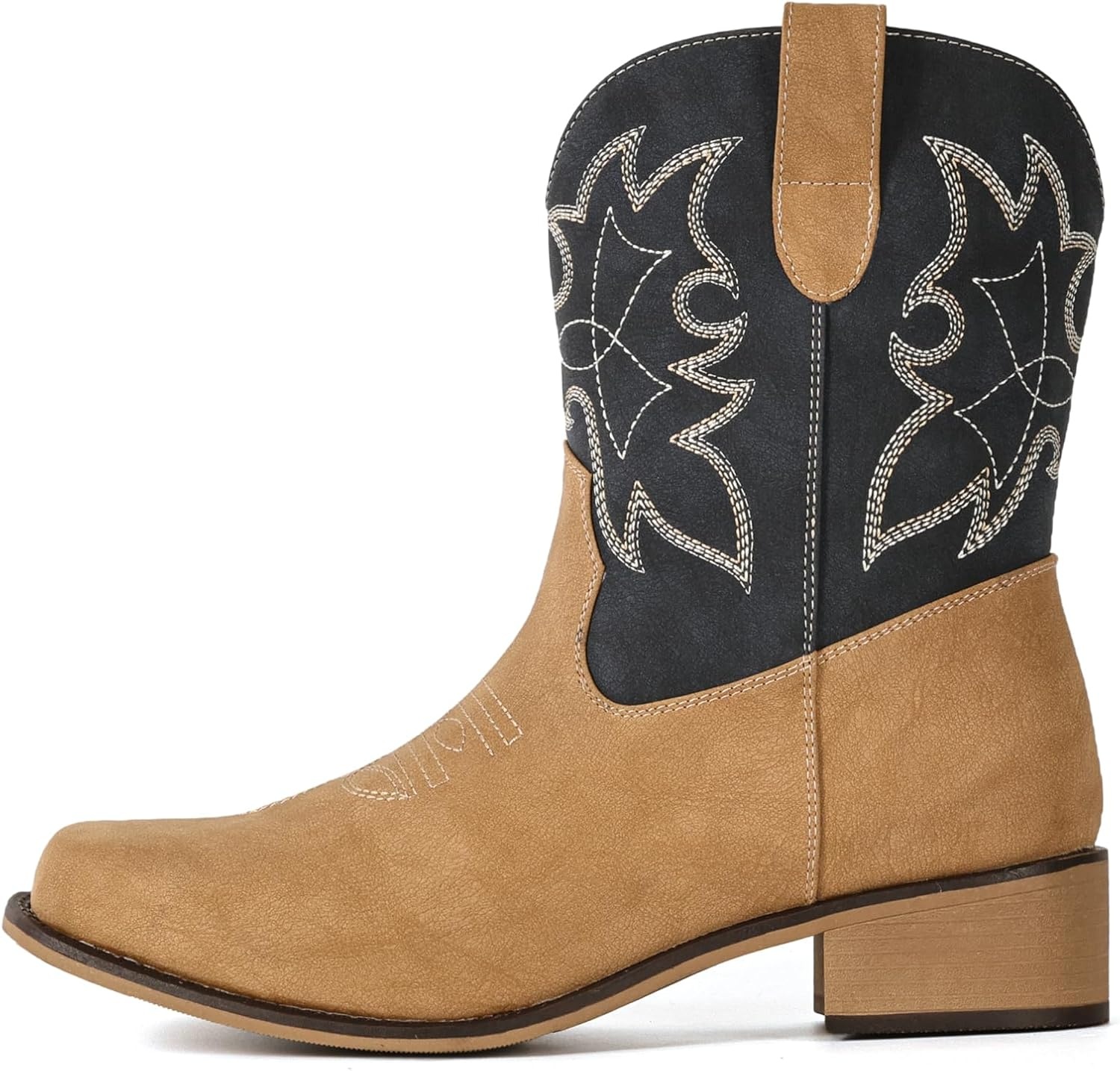 image:imageIUV Cowboy Boots for Women Square Toe Ankle Western Cowgirl Boots Classic Embroidered BootiesKhaki