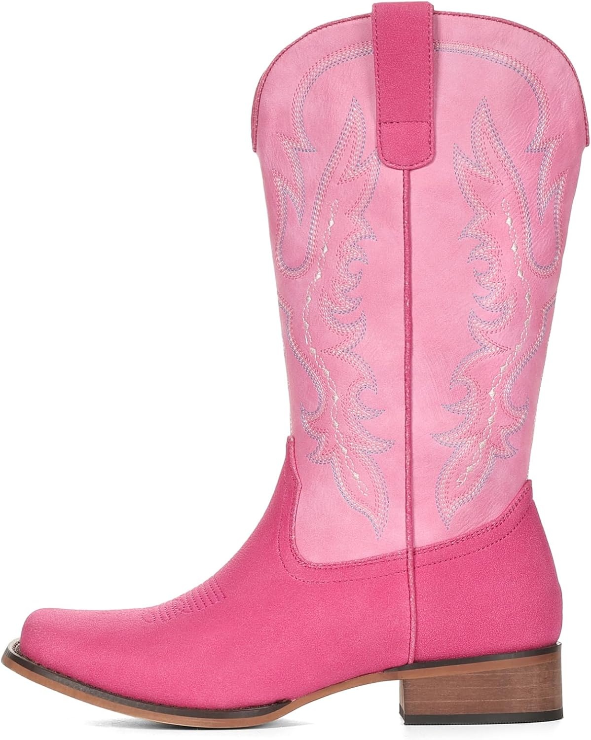 image:imageIUV Cowboy Boots for Women Square Toe Mid Calf Cowgirl Boots Embroidered Chunky Heel Western Boots for Country Concert Music FestivalHot PinkBaby Pink