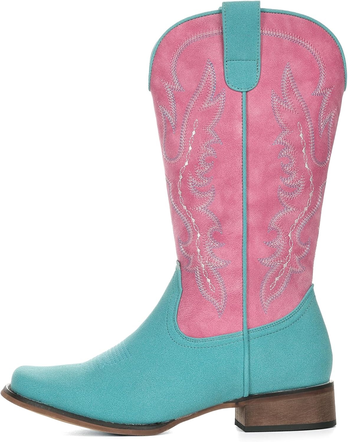 image:imageIUV Cowboy Boots for Women Square Toe Mid Calf Cowgirl Boots Embroidered Chunky Heel Western Boots for Country Concert Music FestivalTurquoiseWatermelon