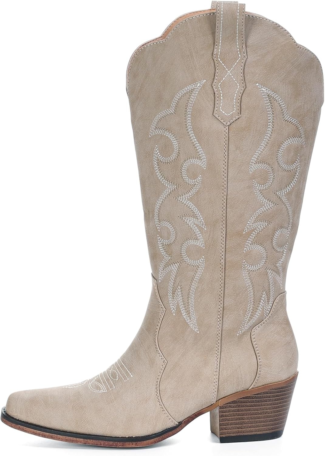image:imageIUV Cowboy Boots for Women Western Cowgirl Boots with Chunky Heel Mid Calf Embroidered Boot for Casual WearBeige