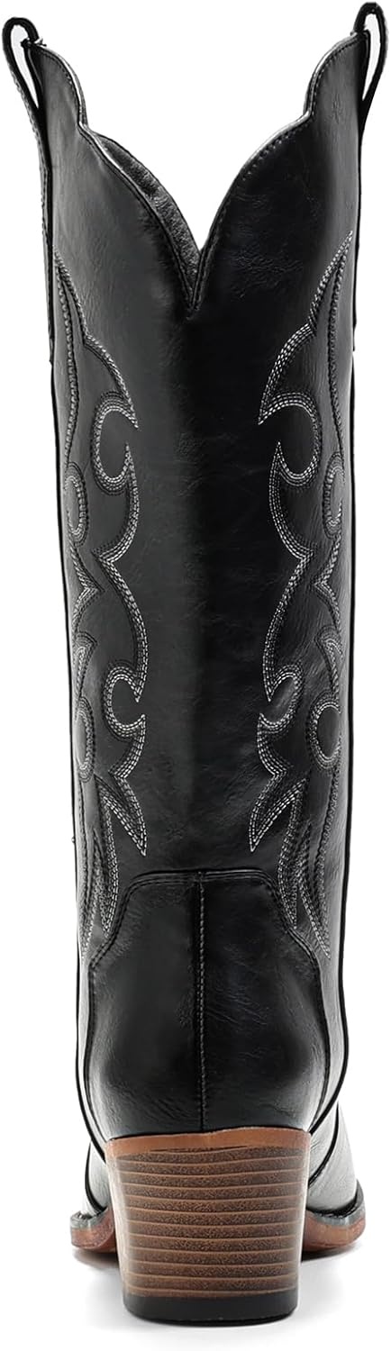 image:imageIUV Cowboy Boots for Women Western Cowgirl Boots with Chunky Heel Mid Calf Embroidered Boot for Casual WearBlack