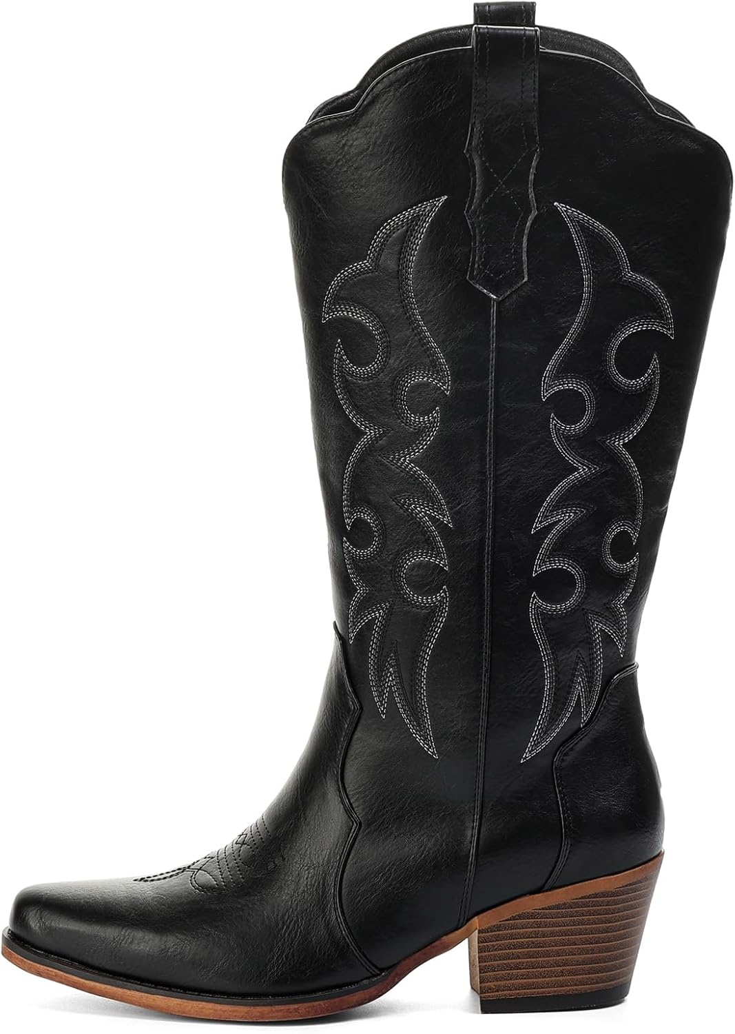 image:imageIUV Cowboy Boots for Women Western Cowgirl Boots with Chunky Heel Mid Calf Embroidered Boot for Casual WearBlack